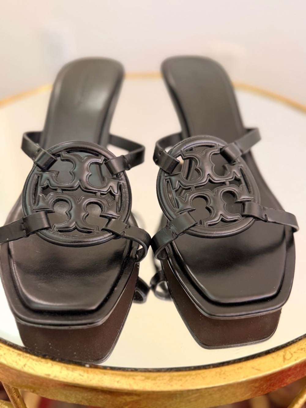 Tory Burch Black Logo-Emblem Heeled Sandals Size 9US - Picture 3 of 6
